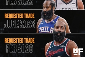 哈登想离队！美媒晒其四次申请交易图：这哥们在哪都不开心