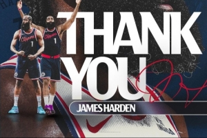 快船感谢哈登：历史上最优秀的球员之一 你永远都是快船一份子！