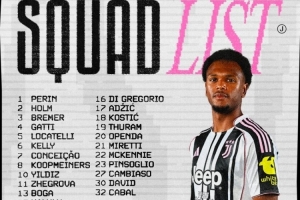 尤文意大利杯大名单：布雷默、博加、戴维领衔 DV9因伤缺阵