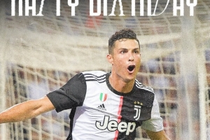 尤文官推晒照祝C罗41岁生日快乐，为球队134次出场贡献101球28助