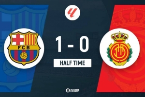 半场-莱万补射破门亚马尔错失空门机会 巴塞罗那1-0领先马洛卡